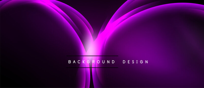 Abstract purple waves create dynamic background. Bright light emanates from center, forming elegant design. Smooth gradients enhance visual appeal.