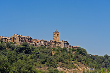 Fototapeta premium Medieval Ainsa village church tower and houses