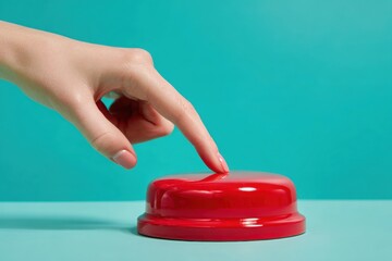 Press the Button: A single finger poised to press a bright red button against a vibrant blue backdrop. It symbolizes decision-making, action, and choice.