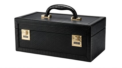 Black leather jewelry box with combination locks secure storage for valuables travel and home organization on transparent background