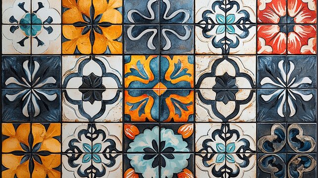 Ornate patterned floor tiles in vibrant colors Intricate designs and patterns create a visually appealing surface