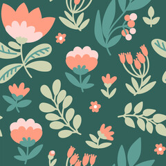 Funny cartoon flowers seamless pattern