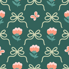 Flowers and bows seamless pattern