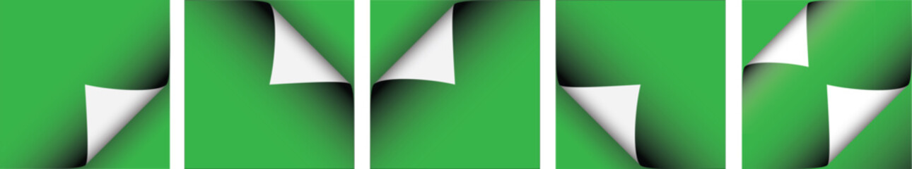 Curled page corner set with realistic fold and peel effects isolated on transparent background