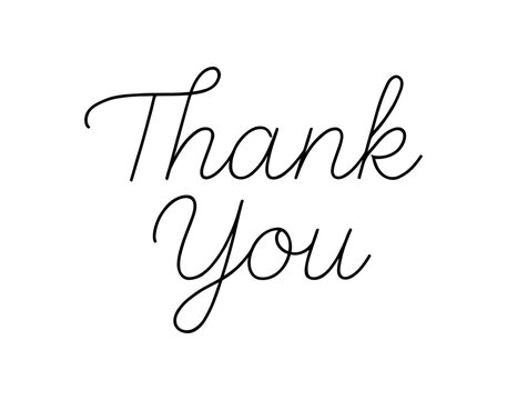 Vector lettering composition with text Thank You thin monoline handwritten font minimalist elegant isolated on white background clean modern vector style