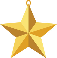 A shiny 3d gold star isolated on a white background is a festive Christmas award symbol, ideal for holiday decoration or vector design