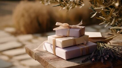 Charming gift boxes create a warm atmosphere. Ideal for seasonal promotions or personal celebrations. Showcase love and generosity in your projects. Generative AI.