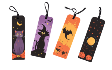 Creative collection of Halloween themed bookmarks with magical and eerie designs for festive readers isolated on transparent background PNG