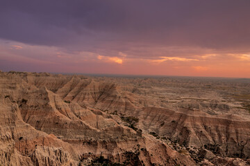 Sunset at Pinnacles Overlook in the Badlands National Park SD