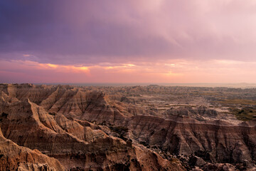 Sunset at Pinnacles Overlook in the Badlands National Park SD