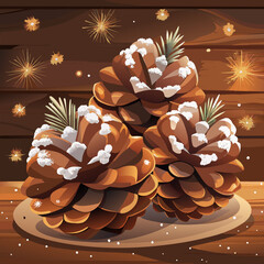 Close up of frosted pinecones decorated with tiny elements
