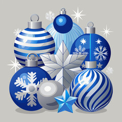 Elegant silver and blue christmas decoration collection