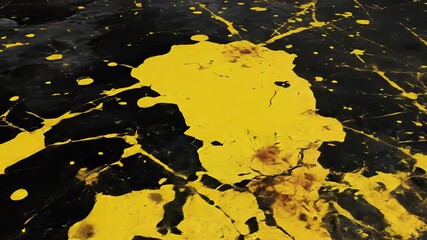 Yellow paint strokes contrasting with black and white floor create a visually striking representation of creative innovation, perfect for advertising campaigns, educational materials.