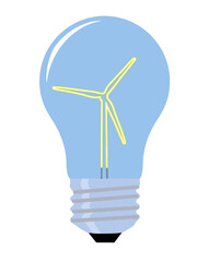 A wind turbine filament lights up this light bulb in a vector illustration about wind generated electric power.