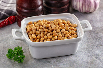 Raw dry soya beans heap