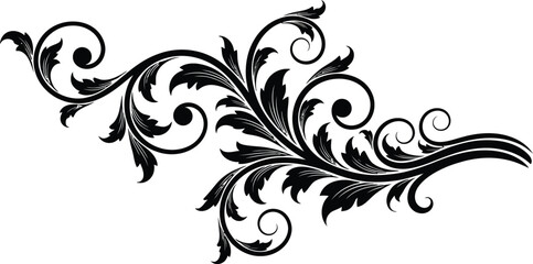 Elegant black floral swirl design a decorative element on a white background