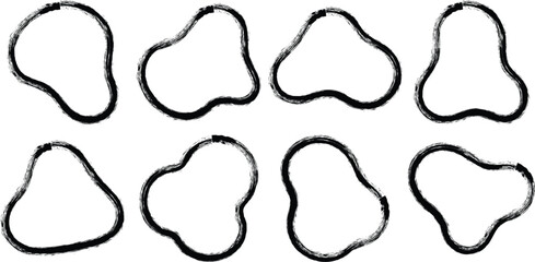 Collection of eight irregular organic blob shapes with rough textured outlines on a white background