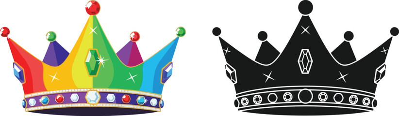 Colorful and monochrome crowns a regal illustration of royal headwear © msunny93