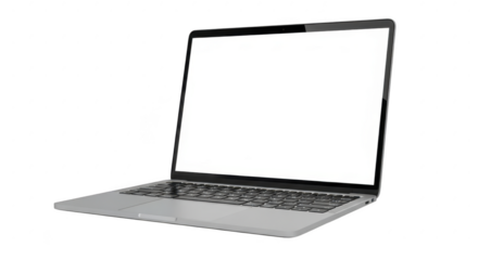Modern laptop with blank white screen isolated on background