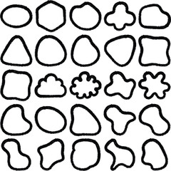 Collection of organic abstract shapes and blobs outlined in black on a white background
