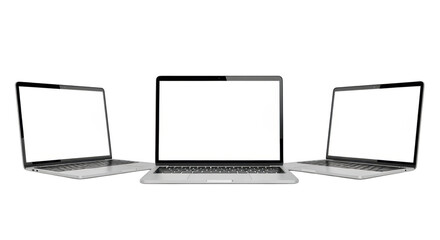 Fototapeta premium Three modern silver laptops with blank screens technology concept