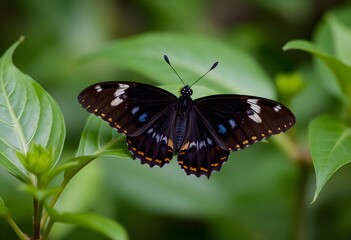 Fototapeta premium A view of a Butterfly on a Green Leaf