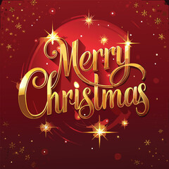 Fototapeta premium Festive Christmas illustration with golden lettering and red background design