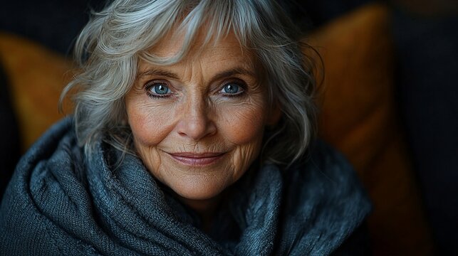 Mature woman, contemplative, close-up