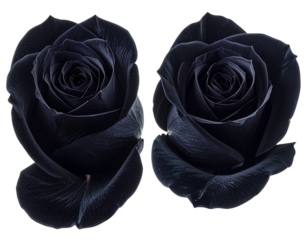 Black Rose Pair with One Bloom Open and One Half-Closed, Angled Composition, Isolated Background
