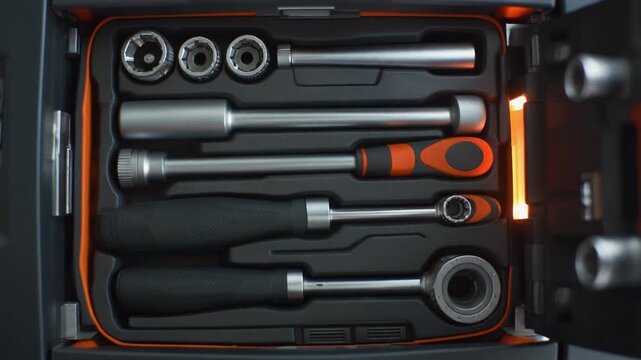 Cordless Power Tools concept. A sleek black toolbox design.