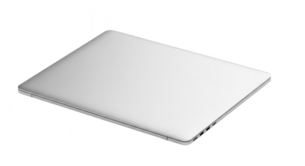 Modern closed silver laptop computer, elegant technology device