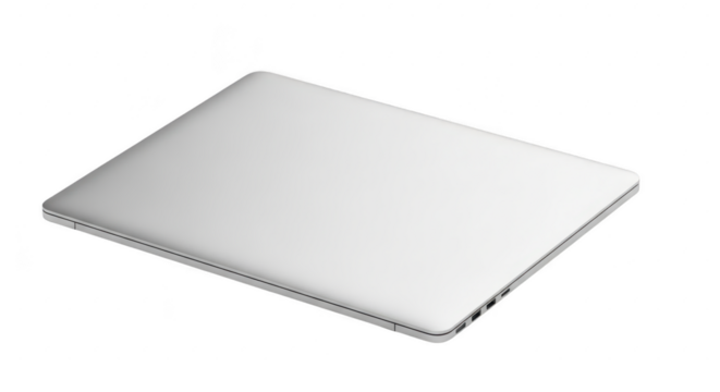 Modern closed silver laptop computer, elegant technology device
