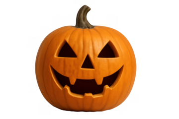 Halloween jack-o-lantern glowing with smiling face carved from pumpkin, celebrating spooky holiday tradition on transparent background