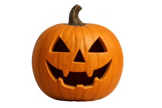Halloween jack-o-lantern glowing with smiling face carved from pumpkin, celebrating spooky holiday tradition on transparent background