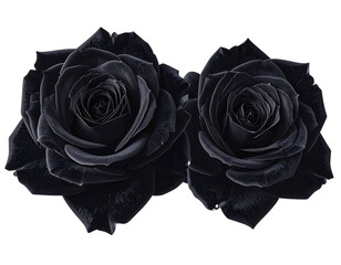 Pair of Black Roses Side by Side, Full Bloom, Front View, Isolated on Transparent Background