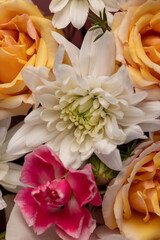 a beautiful gift arrangement of a large variety of flowers , a flower arrangement for giving from different colors and different types of flowers