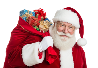 Jolly Santa Claus with a Red Sack of Colorful Presents