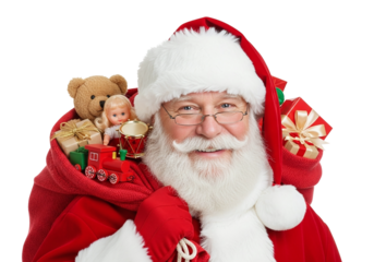 Jolly Santa Claus with a Red Sack of Colorful Presents