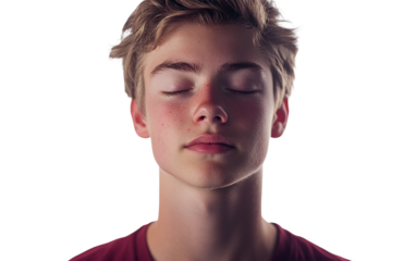 Teen practicing yoga in serene pose with calm expression emphasizing mindfulness and inner peace isolated on transparent background PNG