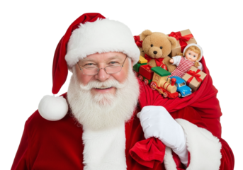 Jolly Santa Claus with a Red Sack of Colorful Presents