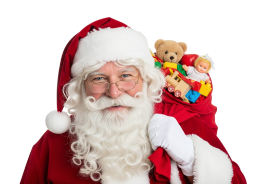Jolly Santa Claus with a Red Sack of Colorful Presents