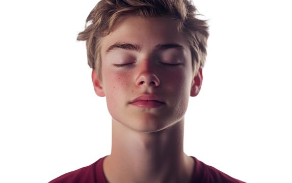 Teen practicing yoga in serene pose with calm expression emphasizing mindfulness and inner peace isolated on transparent background PNG