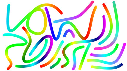Abstract digital drawing of vibrant rainbow-colored wavy lines on a white background.