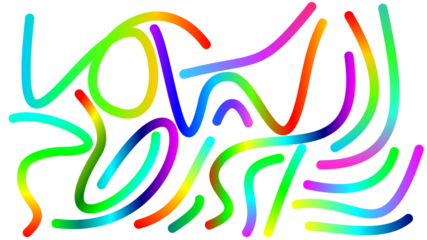 Abstract digital drawing of vibrant rainbow-colored wavy lines on a white background.