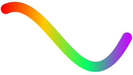 A smooth, curved line with a vibrant rainbow color gradient, isolated on a plain white background.