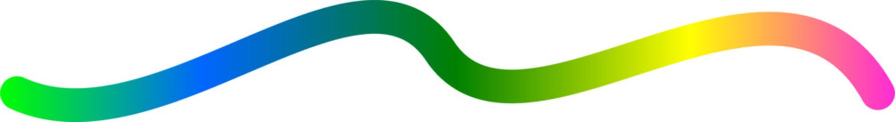 An abstract, wavy line with a vibrant rainbow color gradient, isolated on a clean white background.