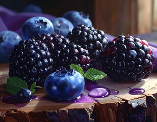 Delicious and Vibrant Still Life Featuring Blueberries and Blackberries Arrangement