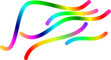 Abstract flowing lines with a vibrant rainbow color gradient on a white background.