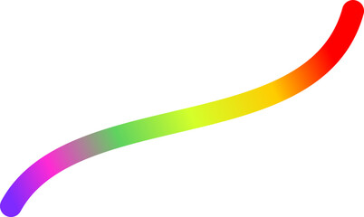 A vibrant rainbow-colored S-shaped curve or brushstroke isolated on a clean white background.