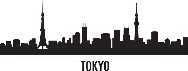 Black silhouette of tokyo city skyline isolated on white background